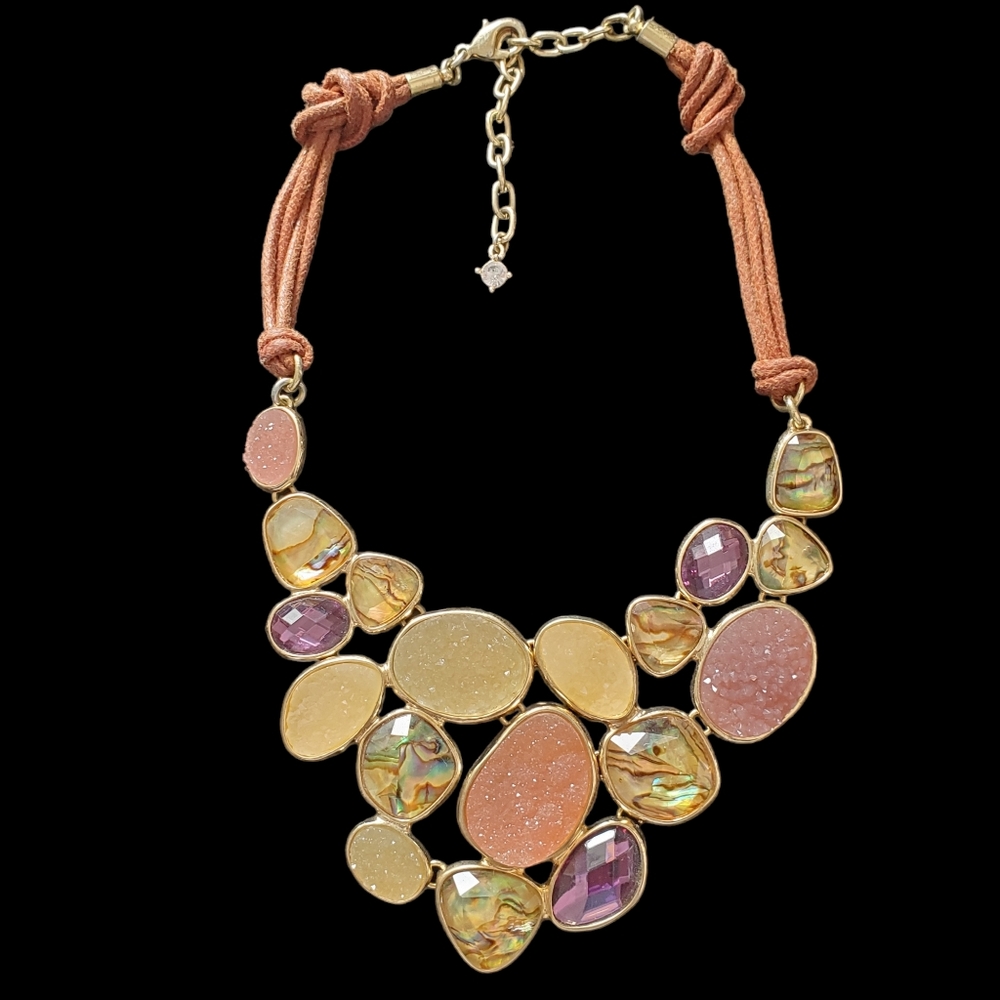 Multi stone, rhinestone, mother of pearl necklace.
